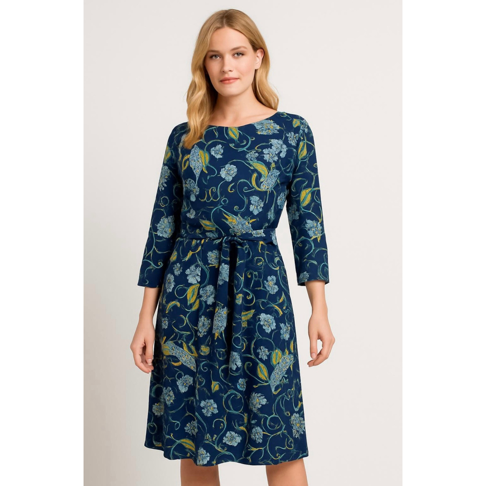 Women's Lilly Pulitzer Blue Yellow Floral Long Sleeve Dress Lg Artsy Whimsical‎